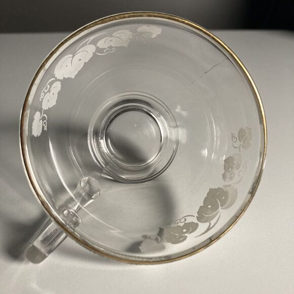 Anchor Hocking Glass Punch Cup Set (6) • White Grape Leaves • Gold Rim • Vintage - Picture 15 of 16